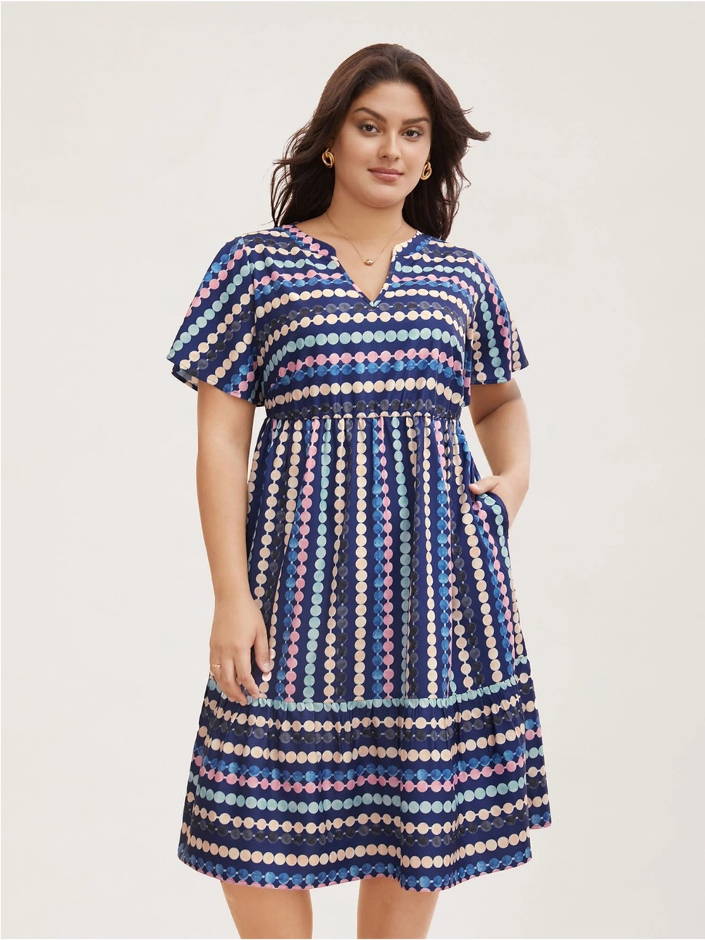 NWT BloomChic Dot Print Elastic Waist Split Neck Mini Dress in Indigo $35.90